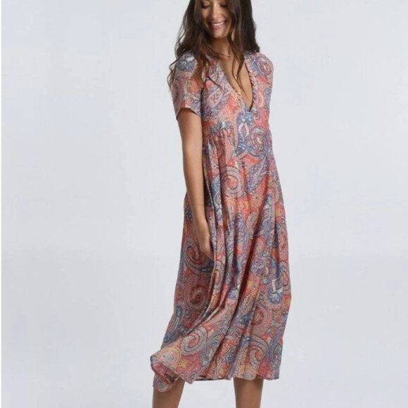 Molly Bracken Small Paisley Midi Dress Empire Waist V-Neck Flowy Boho - Picture 6 of 16